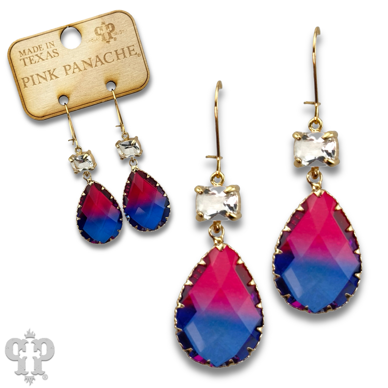 Ombre multi-color rhinestone teardrop earring