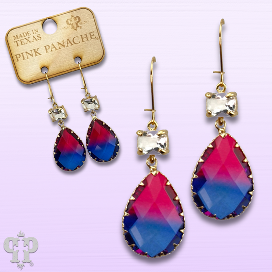 Ombre multi-color rhinestone teardrop earring