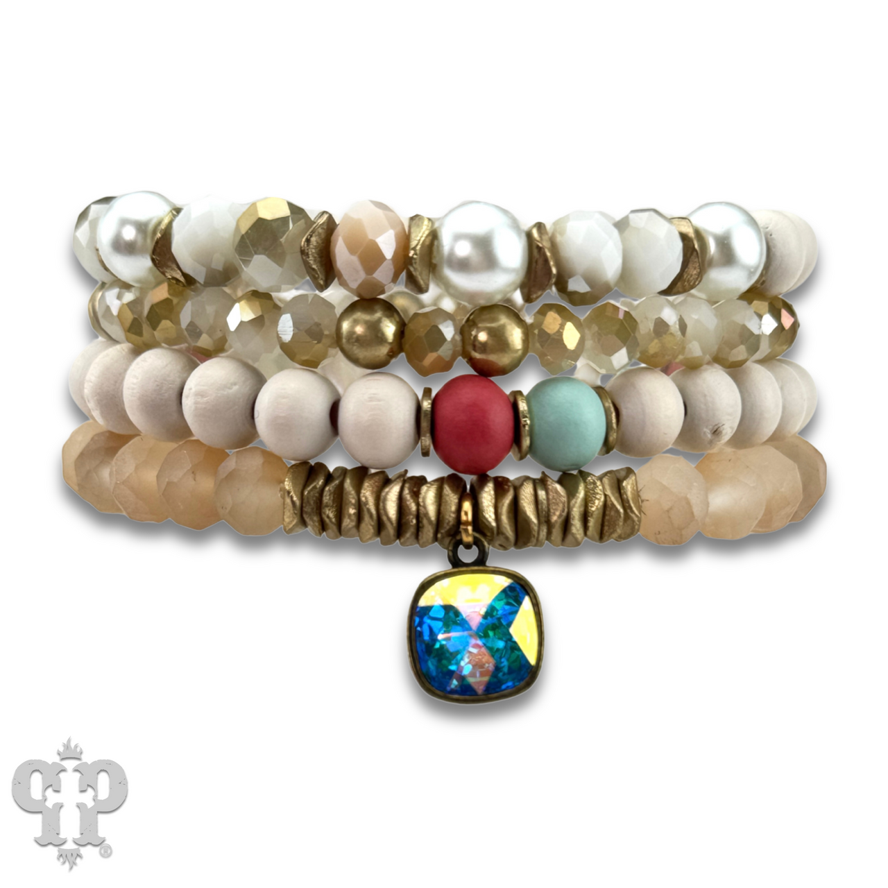Multi-color and white bracelet set, Austrian crystal