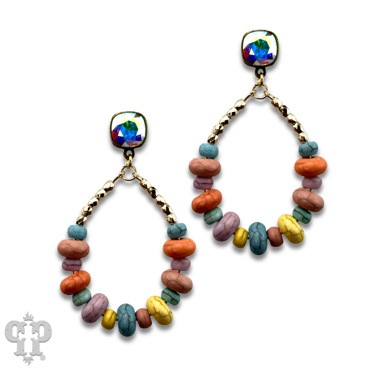 Pastel multi-color teardrop, Austrian crystal earring