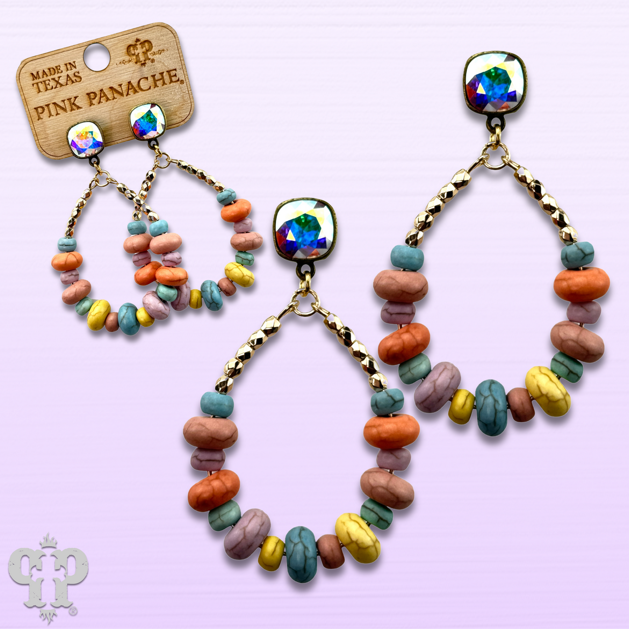 Pastel multi-color teardrop, Austrian crystal earring