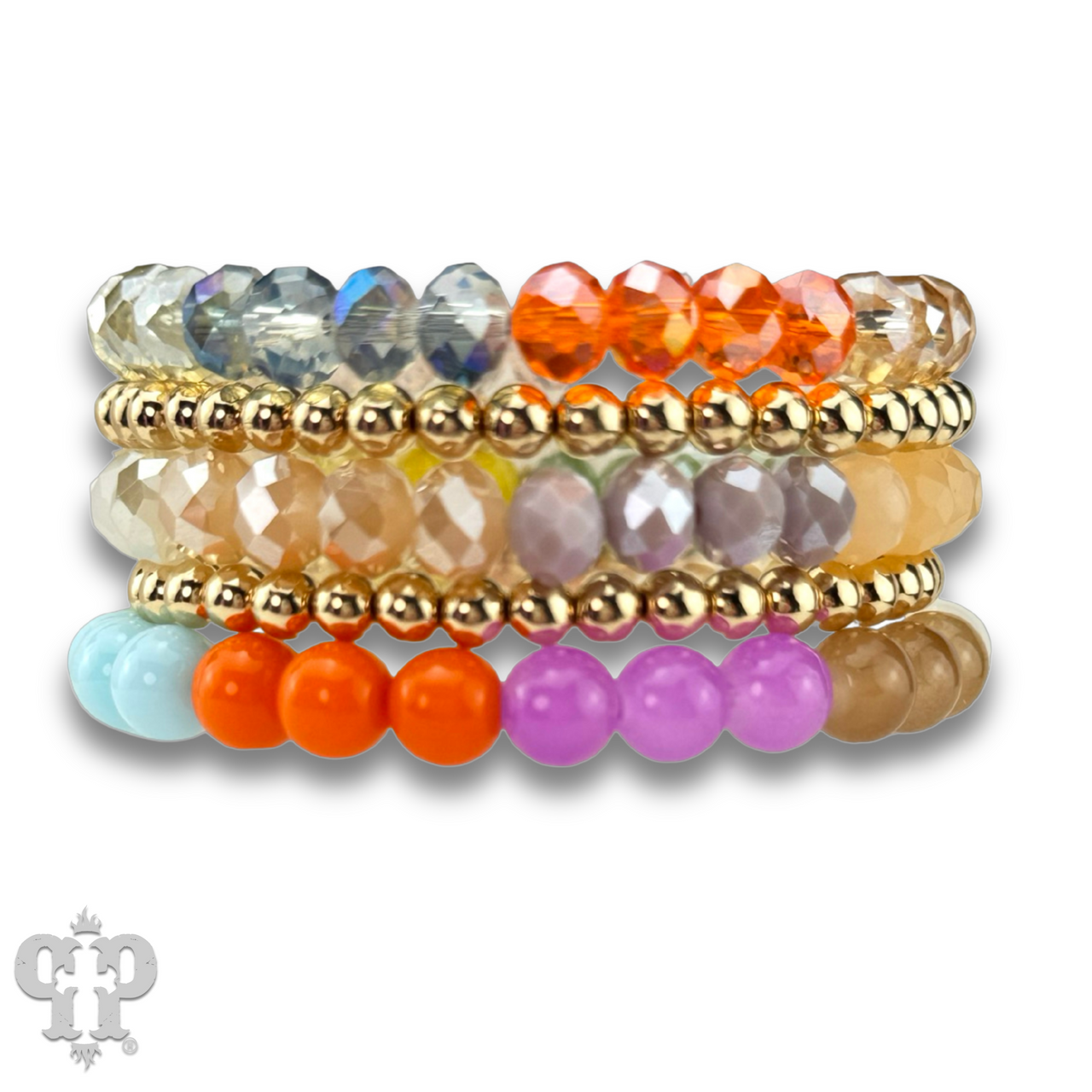 Light multi-color and gold bead bracelet set