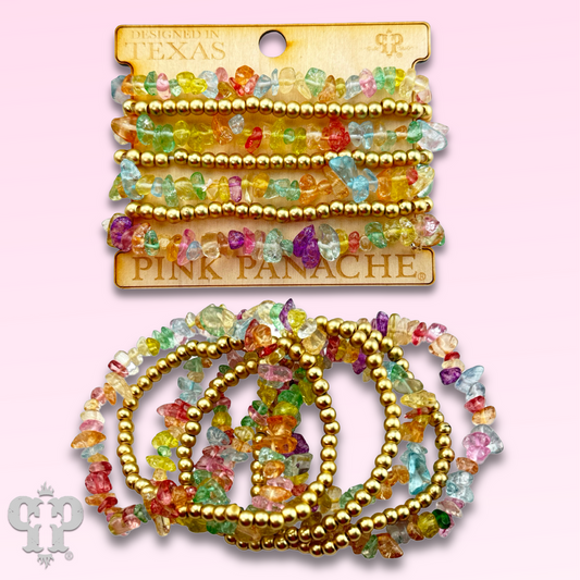 Seven strand multi-color quartz bead bracelet set