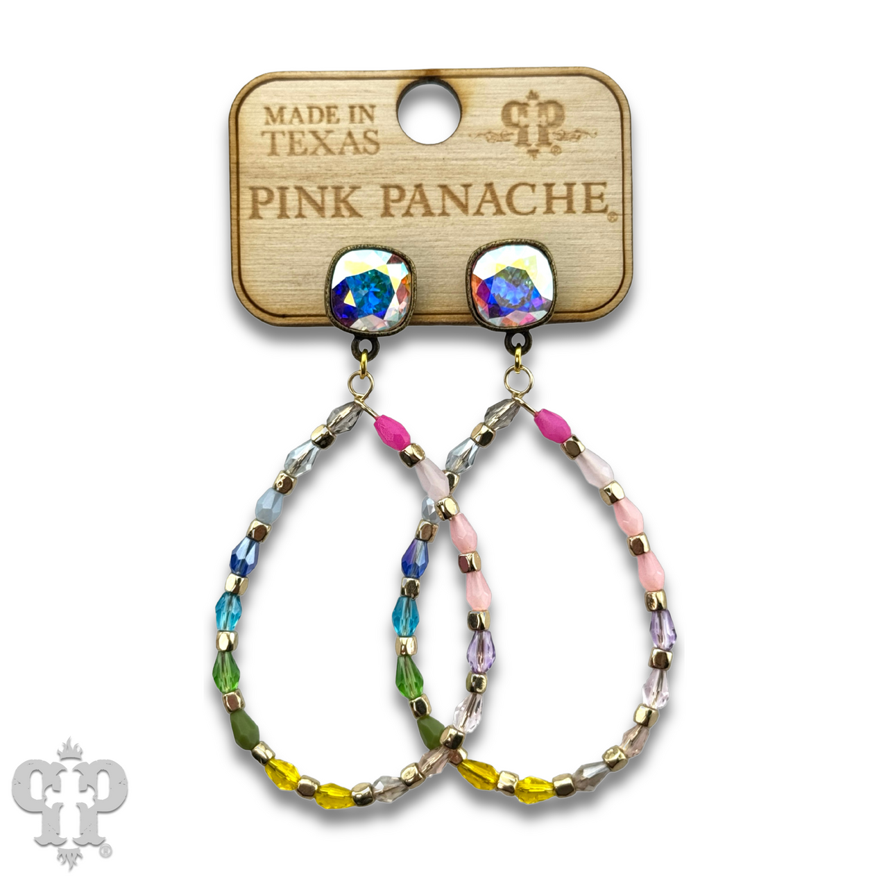 Multi-color bead teardrop earring, Austrian crystal