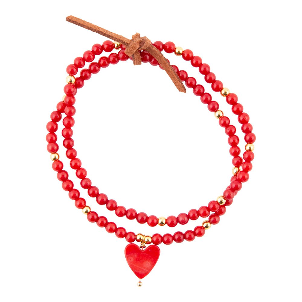 Red Coral Hart Golden Stretch Bracelet Set
