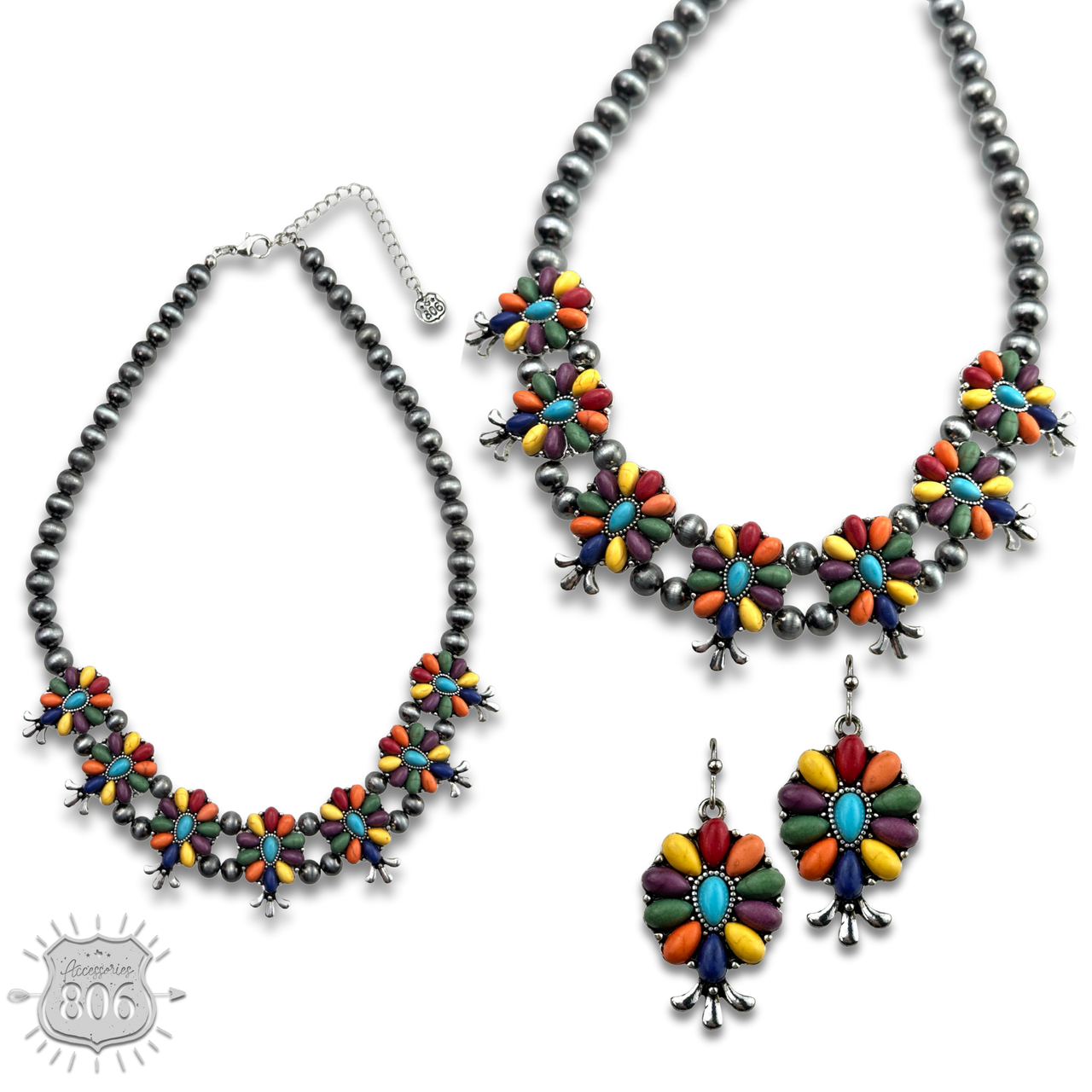 Stone flower squash blossom necklace set