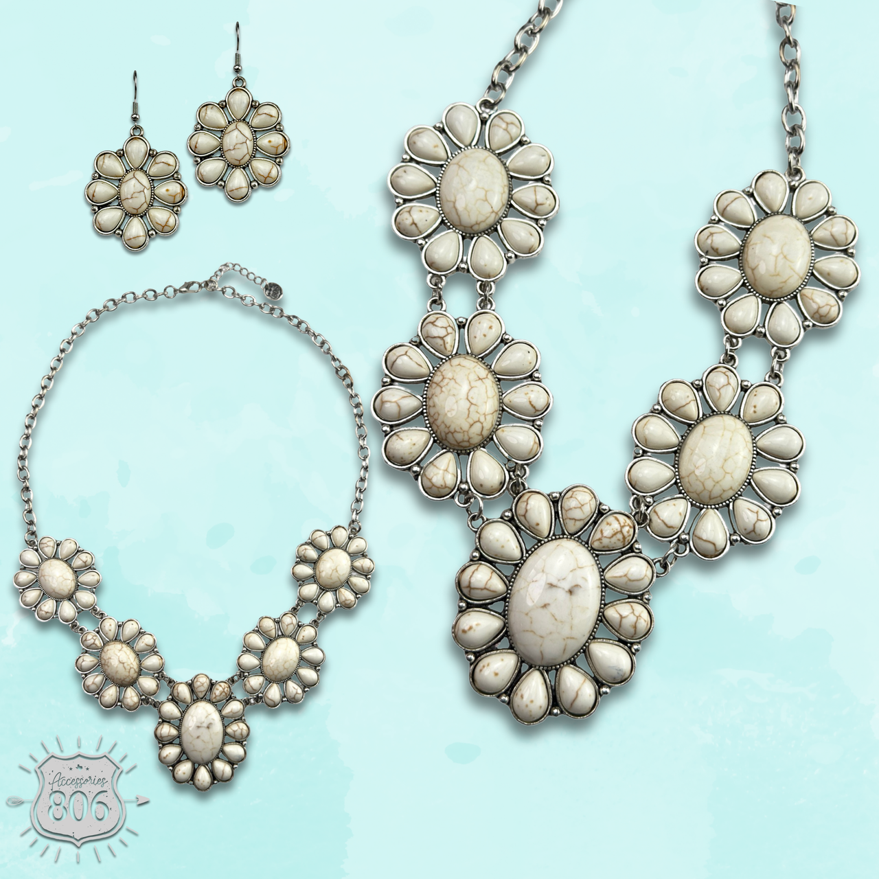 Stone flower necklace set