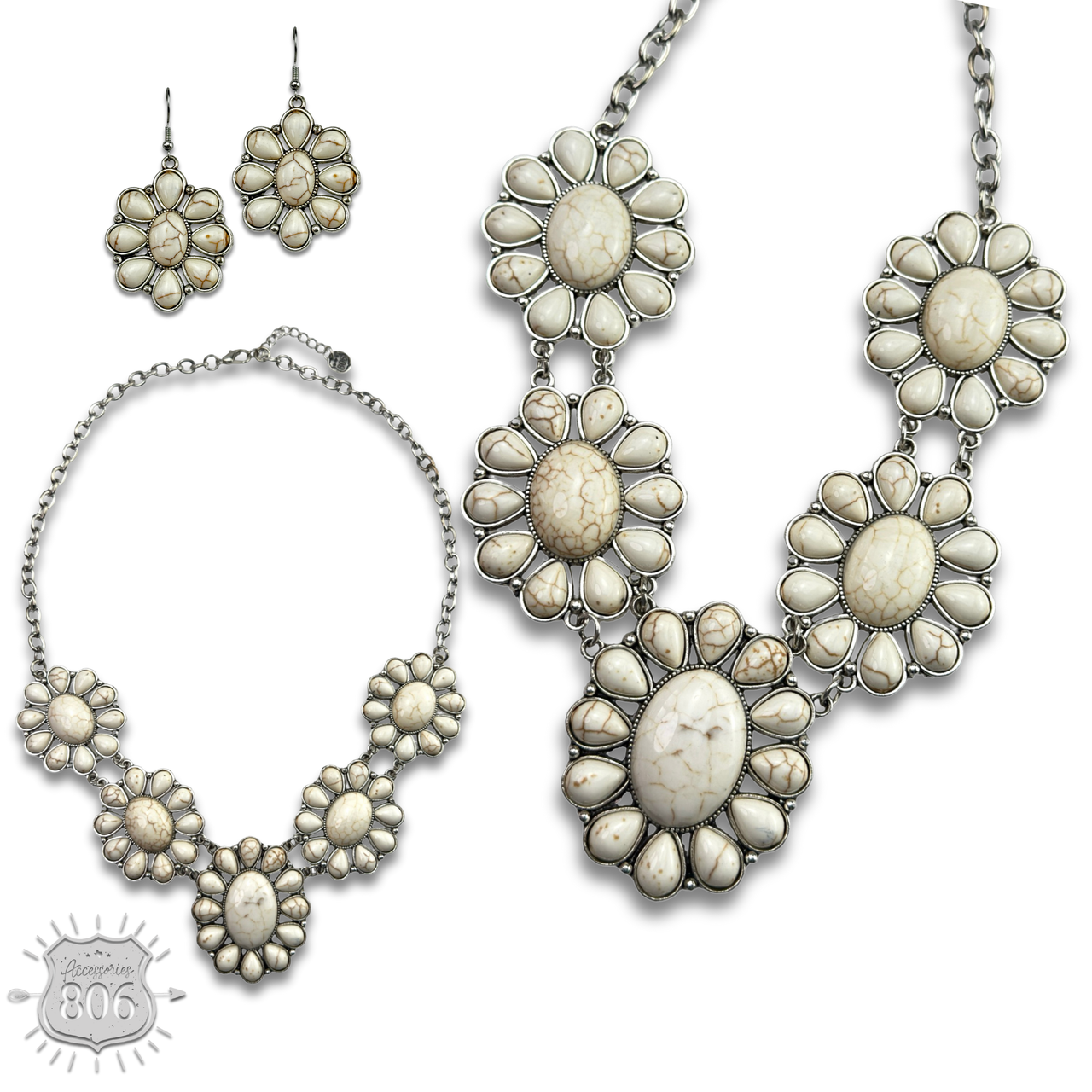 Stone flower necklace set