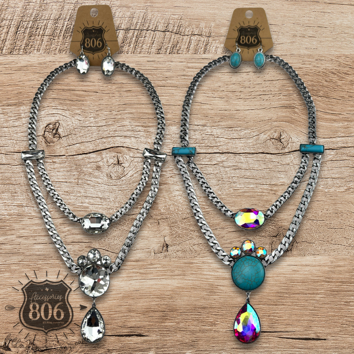 Rhinestone charmed necklace set
