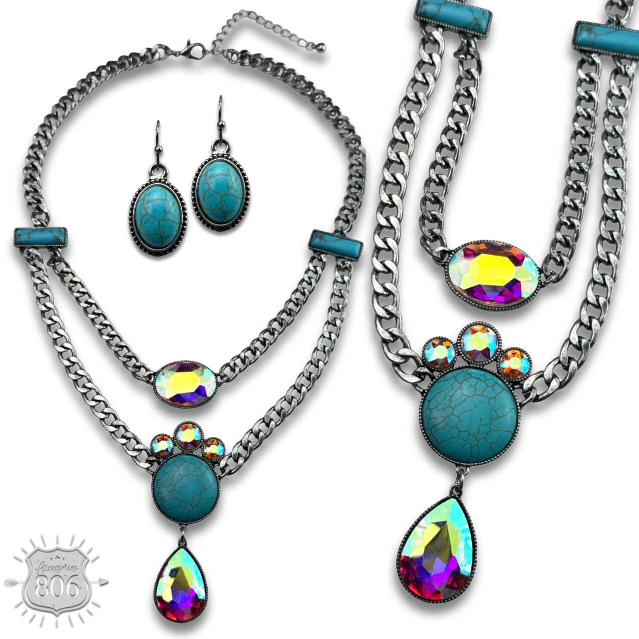 Rhinestone charmed necklace set