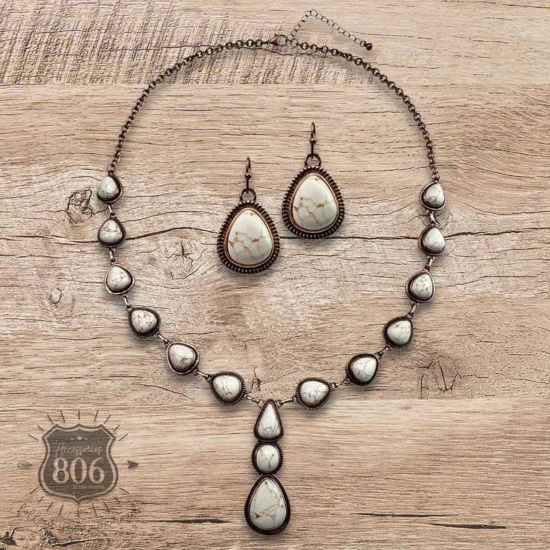 Teardrop stone Y necklace set