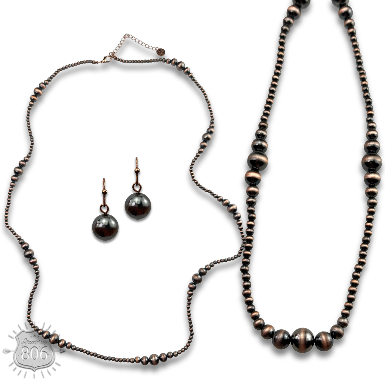 Burnished bead long necklace set
