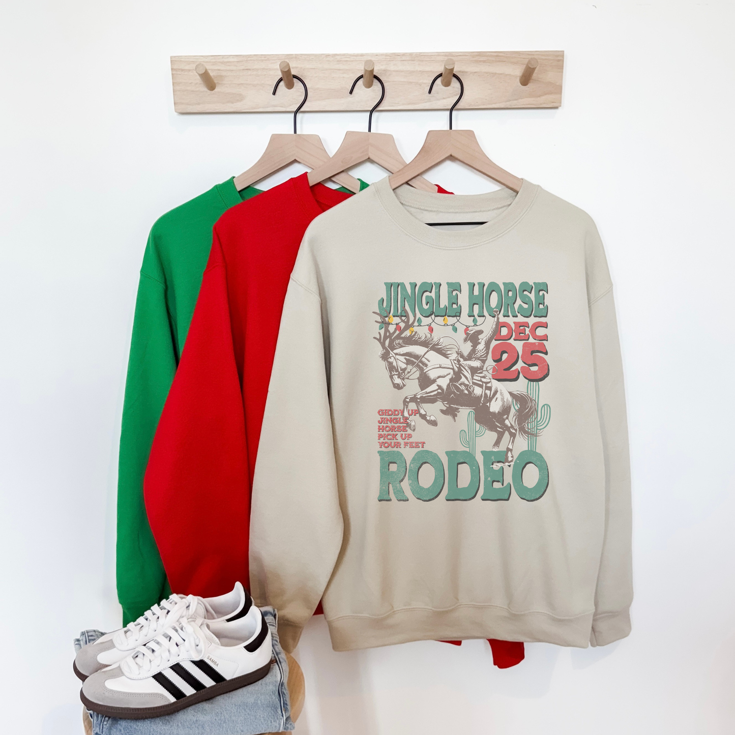 Jingle Horse Rodeo Christmas Crewneck Sweatshirt | Western Holiday Graphic