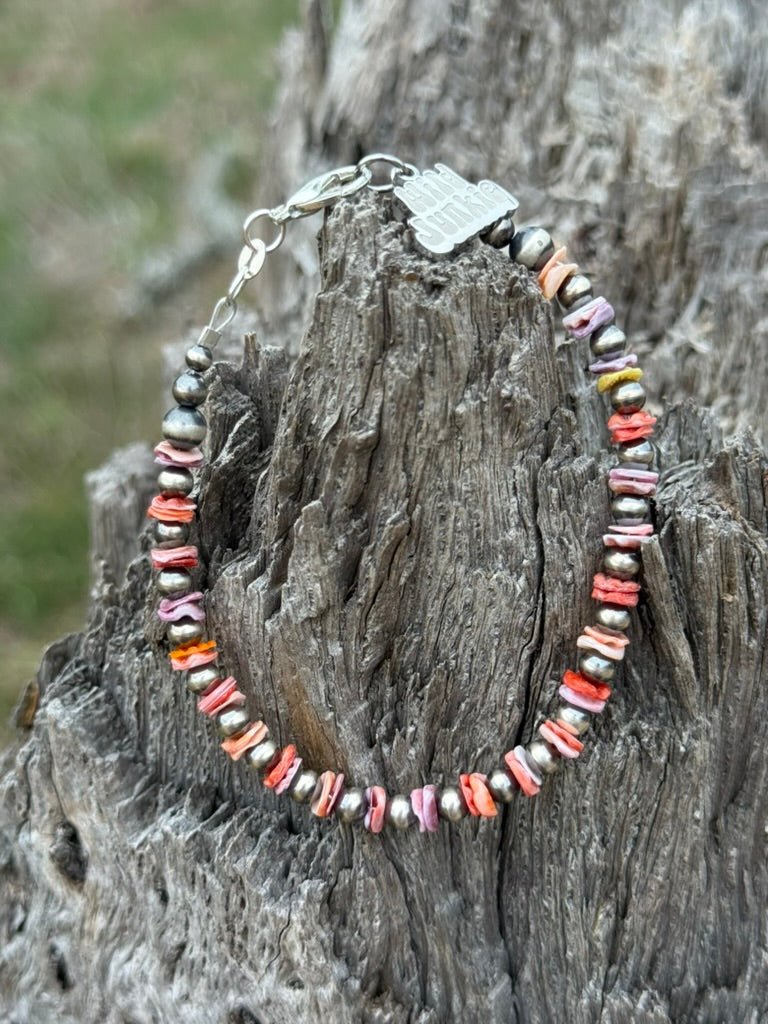 Sterling Silver Desert Sunset Shell Heishi Bead Bracelet