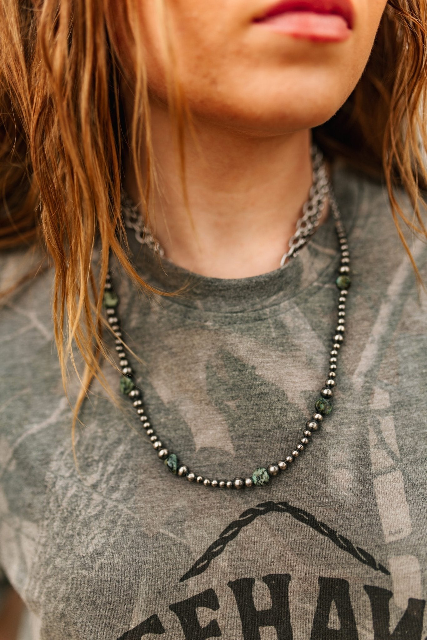 Sterling Silver Turquoise Flat Bead Necklace