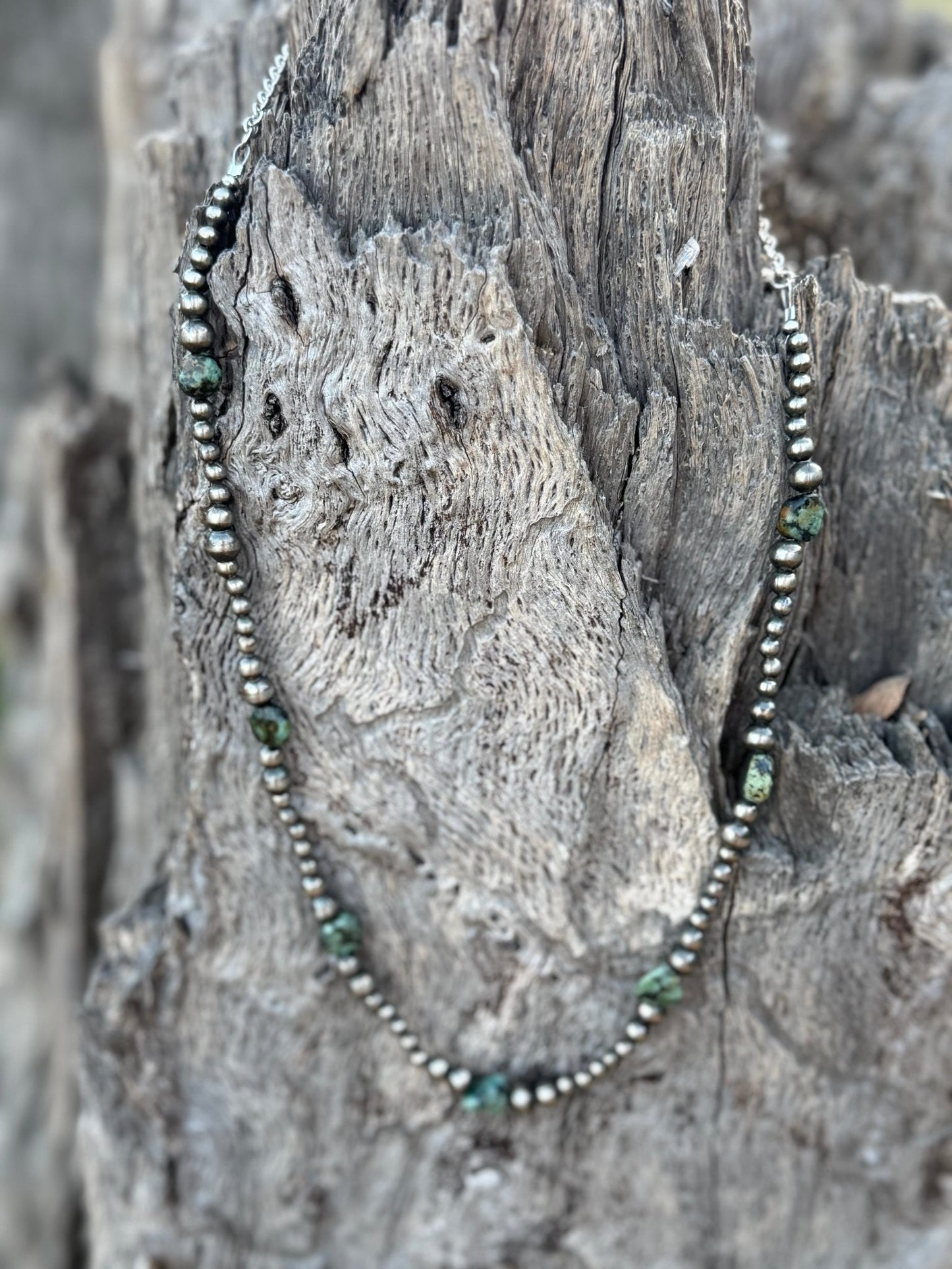 Sterling Silver Turquoise Flat Bead Necklace