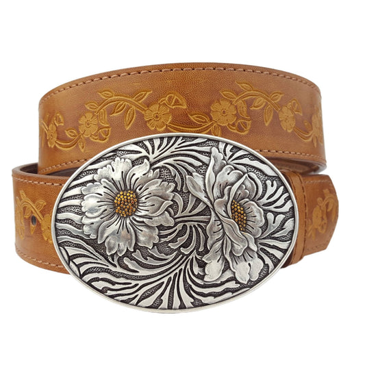 Sunflower Buckle with Vintage Floral Tooled Belt - Top Seller!
