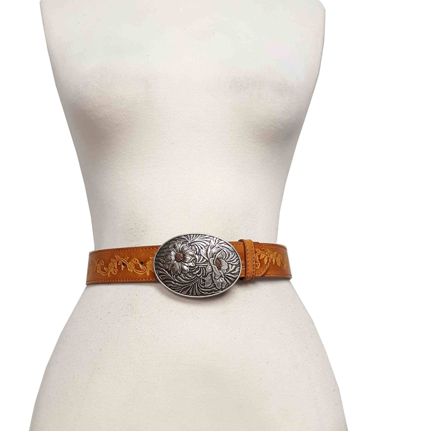 Sunflower Buckle with Vintage Floral Tooled Belt - Top Seller!
