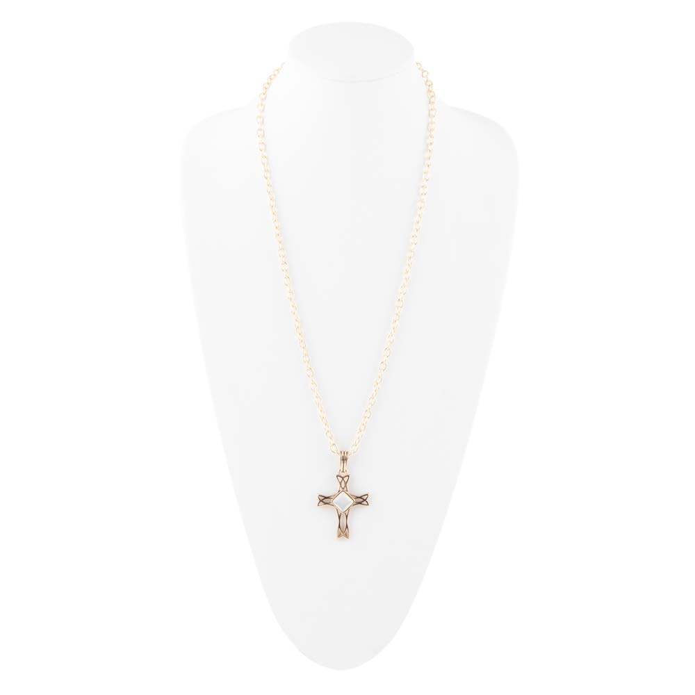 The Light White Mother of Pearl Cross Pendant Golden Necklace