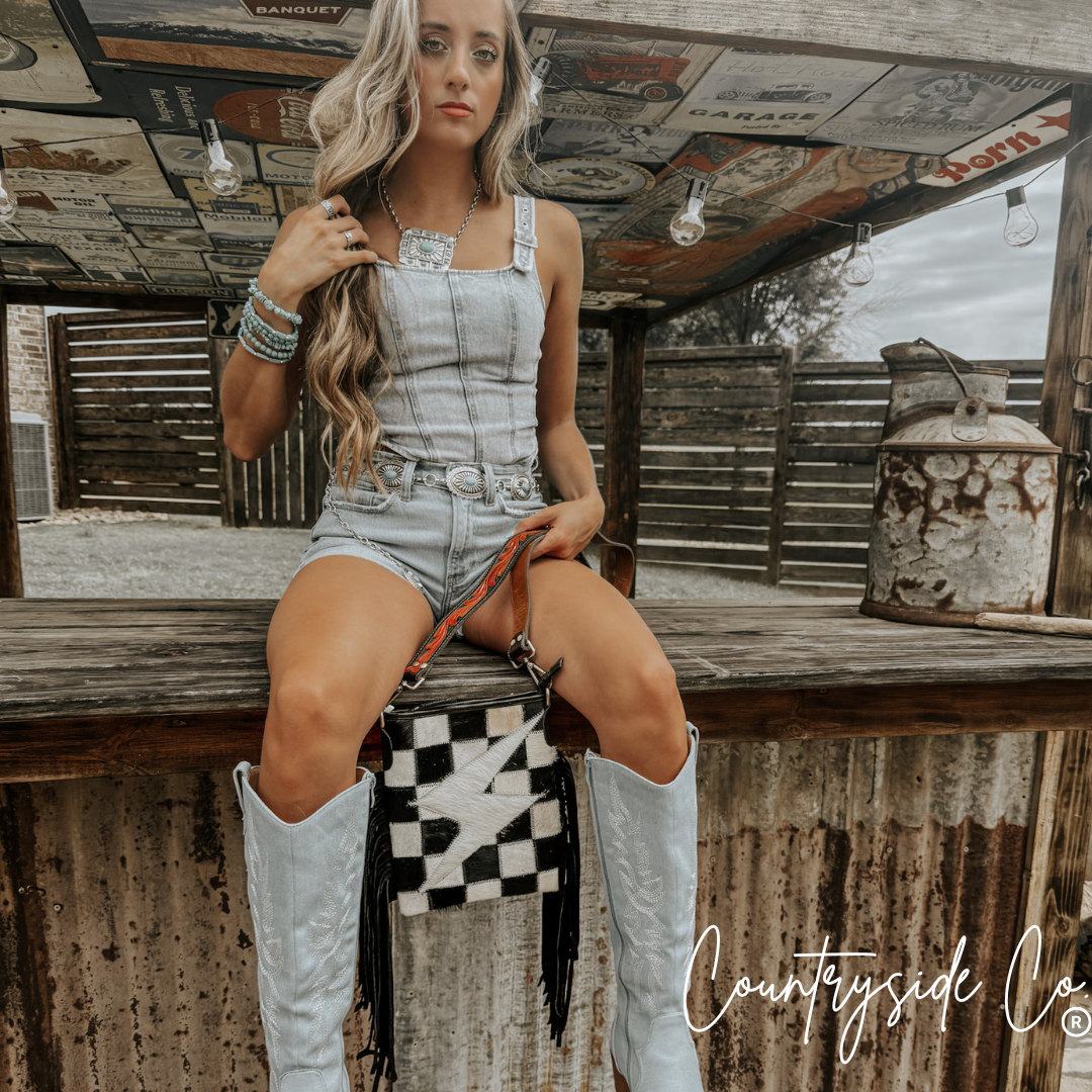 Grit and Glam Stockyards Cowhide Checkered Purse