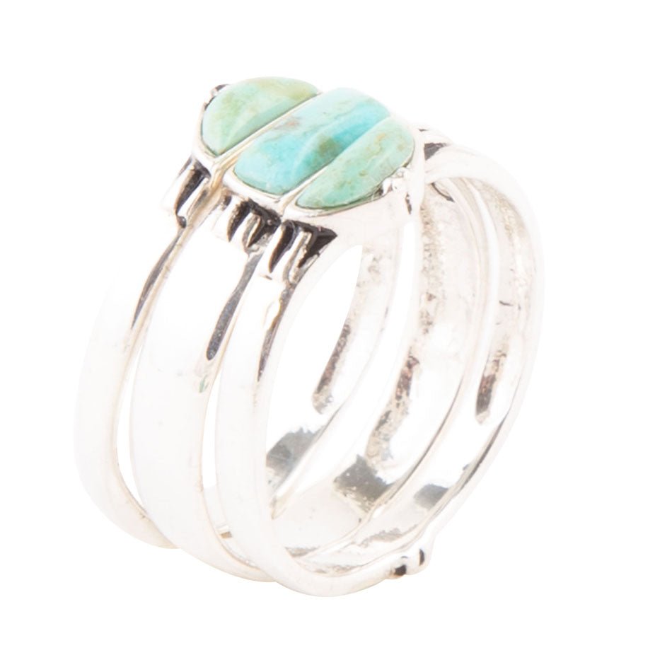 Triple Stack Shaped Turquoise and Sterling Silver Ring Set