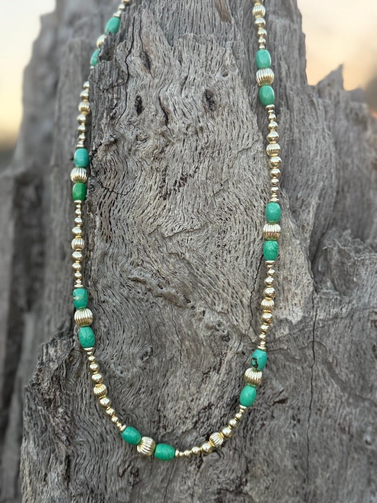 Turquoise And Gold Beaded Necklace