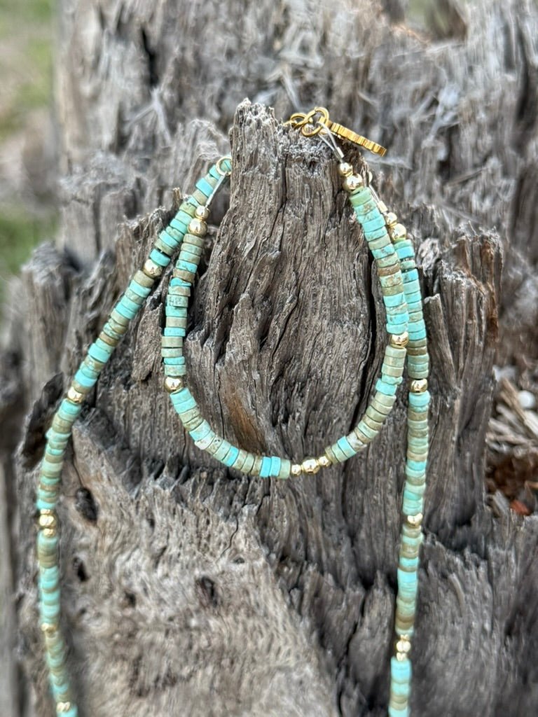 Golden Turquoise Trail Heishi Beaded Bracelet
