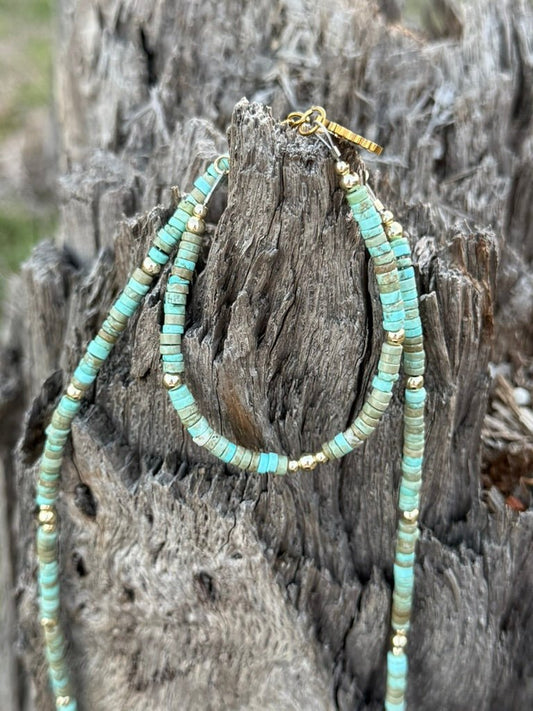 Golden Turquoise Trail Heishi Beaded Bracelet