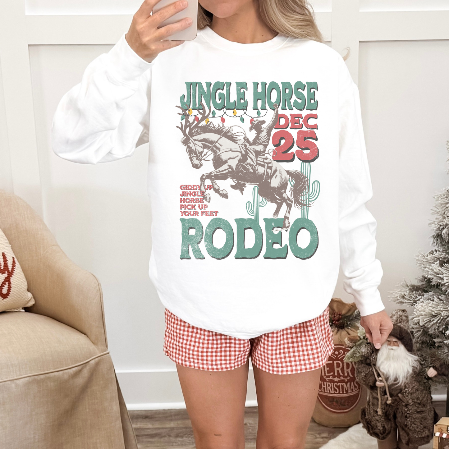 Jingle Horse Rodeo Christmas Crewneck Sweatshirt | Western Holiday Graphic