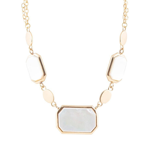 White Mother of Pearl and Golden Bronze Statement Necklace