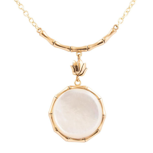 White Mother of Pearl Golden Statement Pendant Necklace
