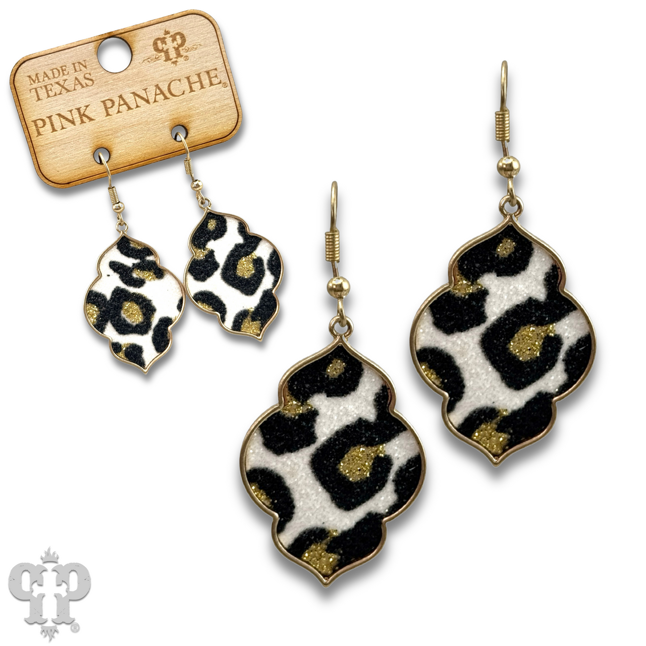 Gold clover, glitter leopard earring
