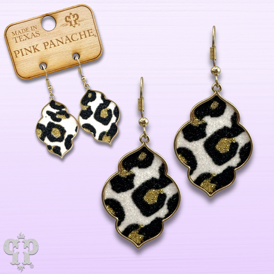 Gold clover, glitter leopard earring
