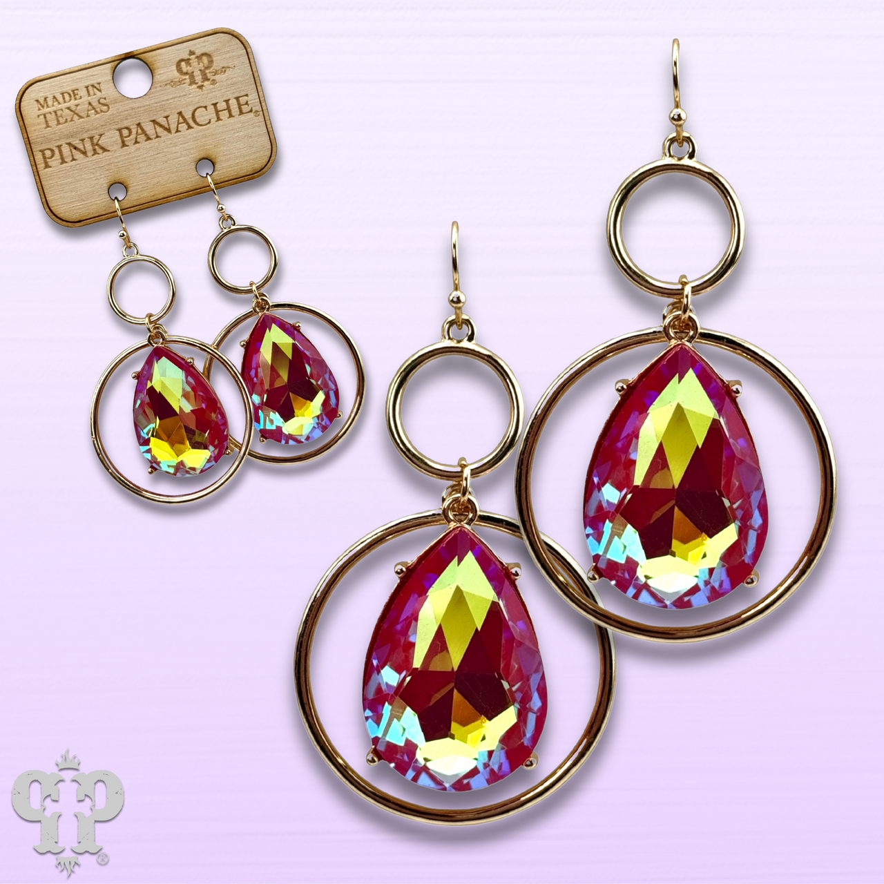 Pink rhinestone teardrop earring
